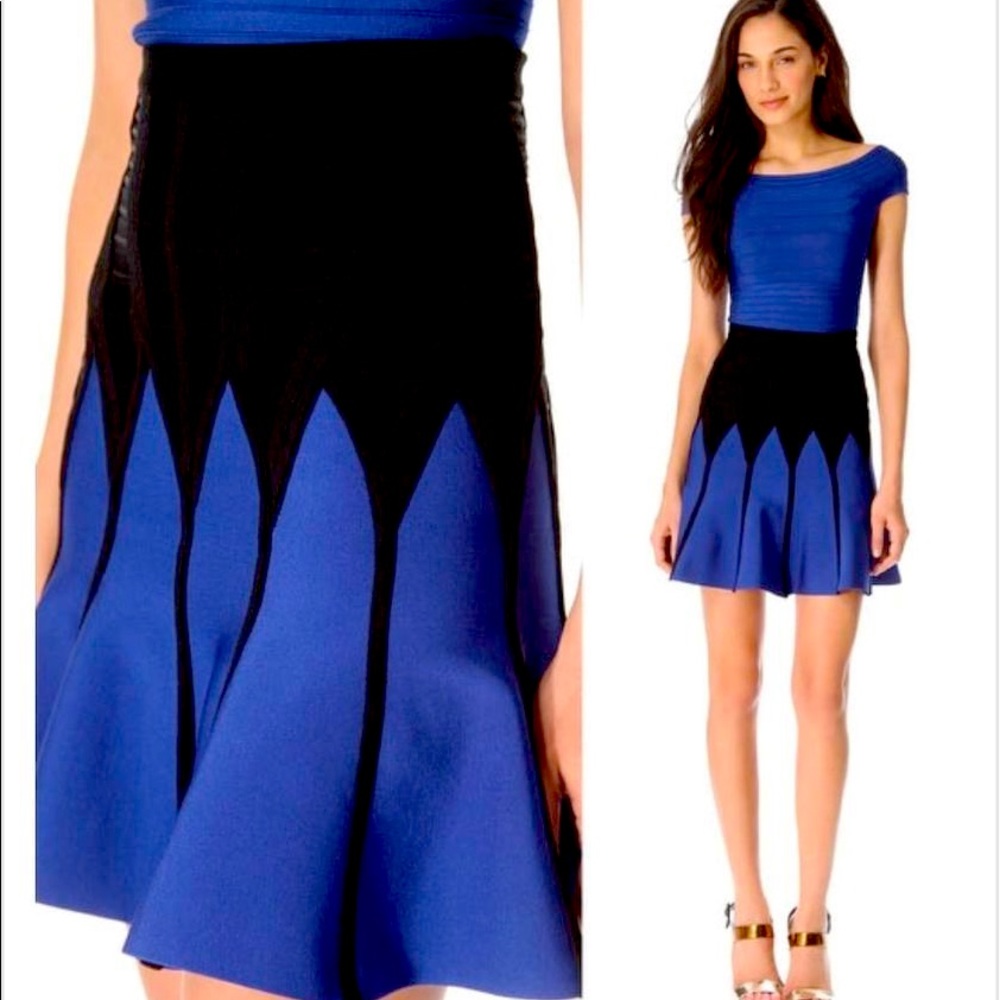 Herve Leger Kerra Sapphire Flared Bandage Skirt
